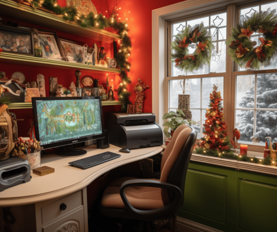 eBay Home Office decorated for Christmas